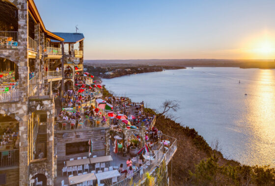 Sunset above Lake Travis from The Oasis restaurant in Austin Texas